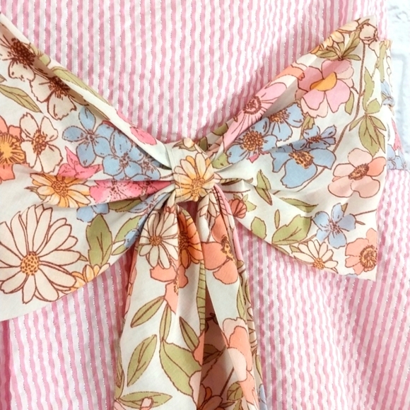 Rare Editions Dress Pink Striped w Metallic Threads Hi Lo Sz 8 - Picture 3 of 8